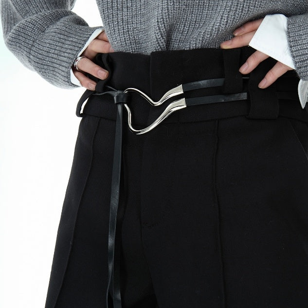 Niche Metal Strap Design Sense Straight Trousers