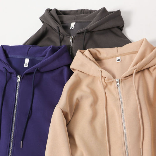 Solid Color Retro Simple Hooded Zipper Jacket For Men