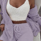 3pcs Womens Clothing Long Sleeve Crop Tank Top And Drawstring Shorts Pajama Set