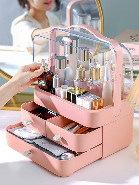 Makeup Storage Desktop Organizer Dustproof Lipstick & Brush Box for Dressing Table & Skincare Products