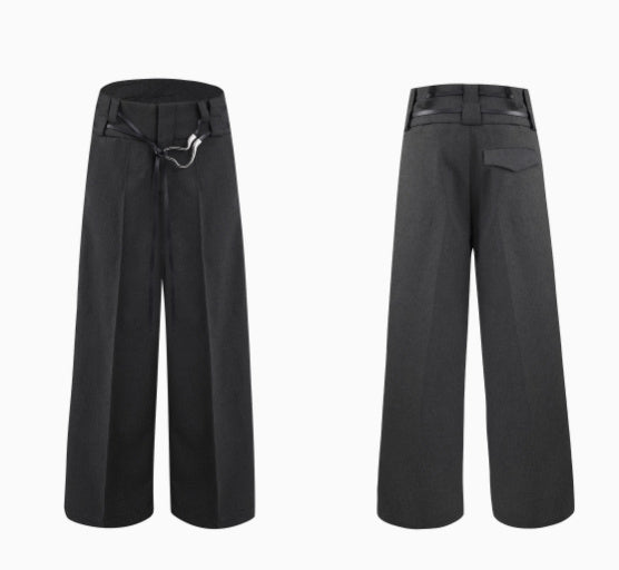 Niche Metal Strap Design Sense Straight Trousers