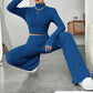 Long Sleeve Turtlenecks Wide Leg High Waist Trousers Suit