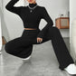 Long Sleeve Turtlenecks Wide Leg High Waist Trousers Suit