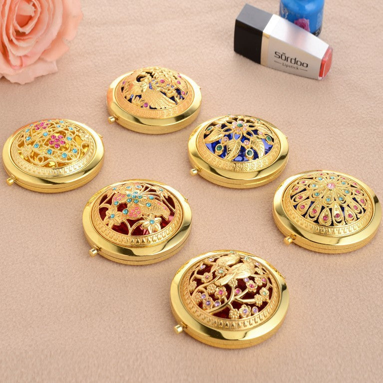 Retro gold hollow makeup mirror double-sided foldable