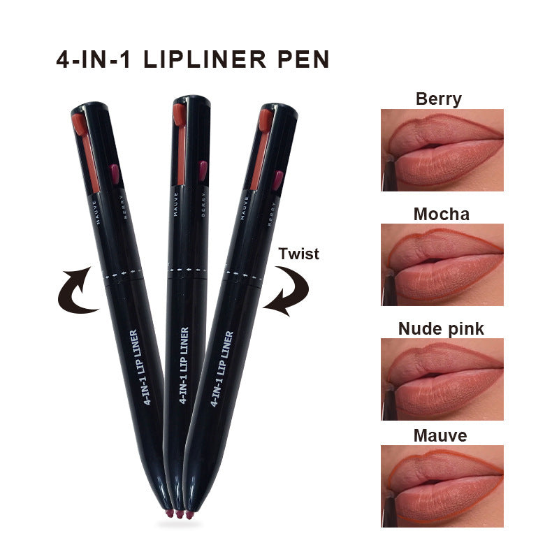 4 In 1 Makeup Lipliner Pencil Waterproof Touch Up Long-Lasting Easy Color Ballpoint Eyeliner Pen