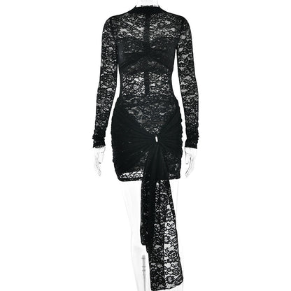 Slim Lace Women's Clothing Dress Long Sleeve See-through