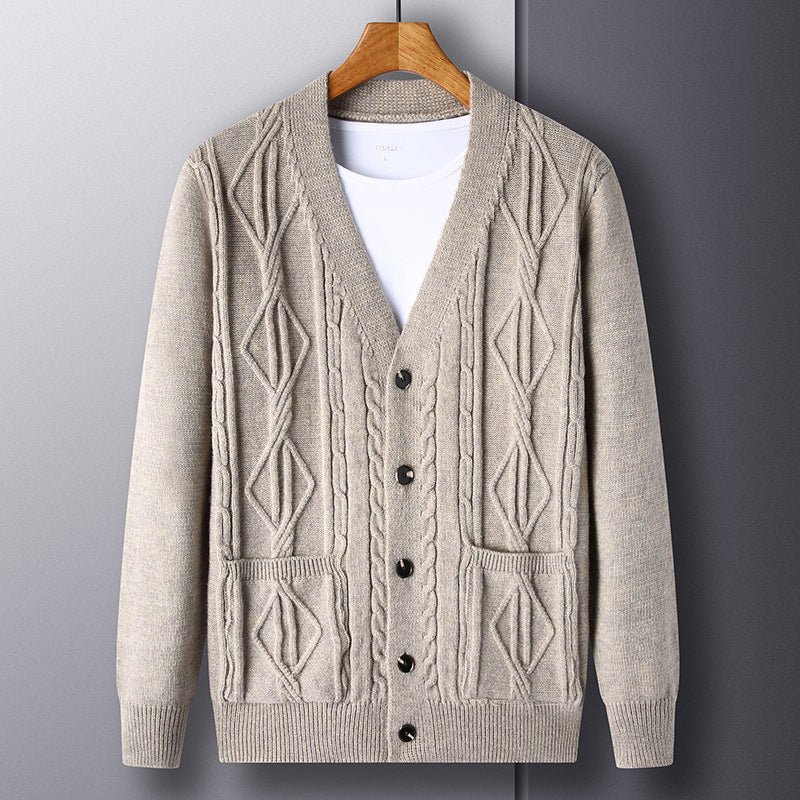 Knitted Cardigan Rhombus Loose Casual Sweater Coat Men