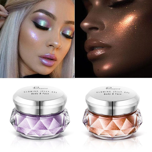 Mermaid Glow Face Highlighter & Jelly Gel Eyeshadow—Gold Liquid Bronzer & Body Glitter for Festival Makeup