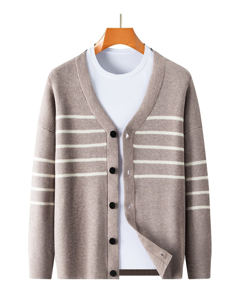 Young And Middle-aged Loose Knit Coat Casual V-neck Top