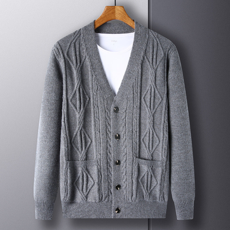 Knitted Cardigan Rhombus Loose Casual Sweater Coat Men