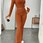 Long Sleeve Turtlenecks Wide Leg High Waist Trousers Suit