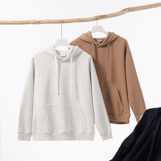 Simple Cotton Composite Drop-shoulder Hooded Sweater