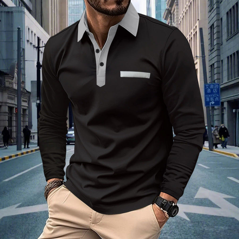 Men's Casual Button Lapel Pocket Solid Color Long Sleeve