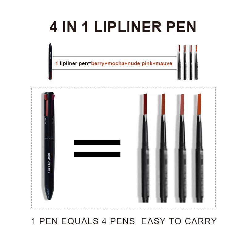 4 In 1 Makeup Lipliner Pencil Waterproof Touch Up Long-Lasting Easy Color Ballpoint Eyeliner Pen