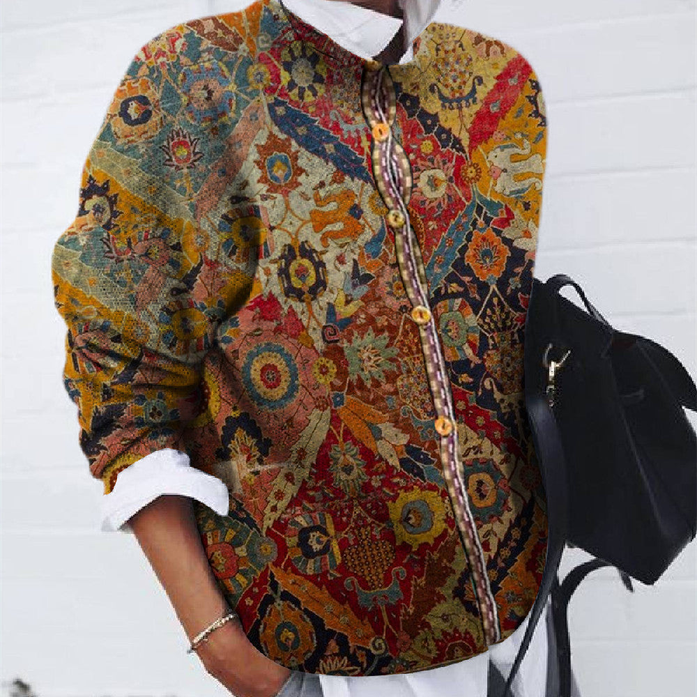 Men's Printed Cardigan Long Sleeve Coat