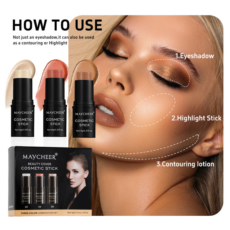 Contour Stick & 3 Brushes Set—Face Stereo Highlight & Sculpting