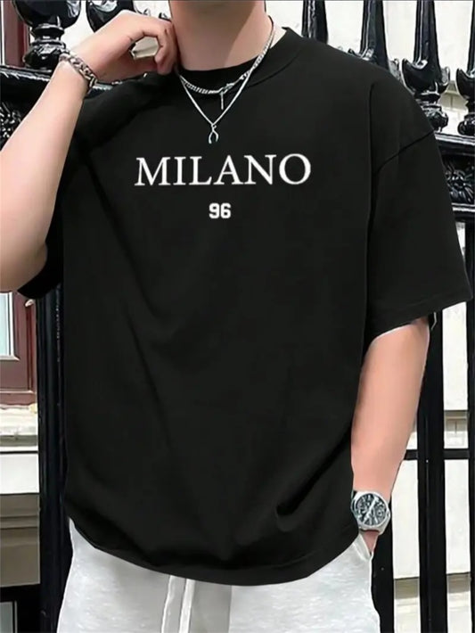 Teen Casual Crew Neck T-Shirt With Milano Print, Regular Fit, Ideal For Spring Summer Outdoor Wear