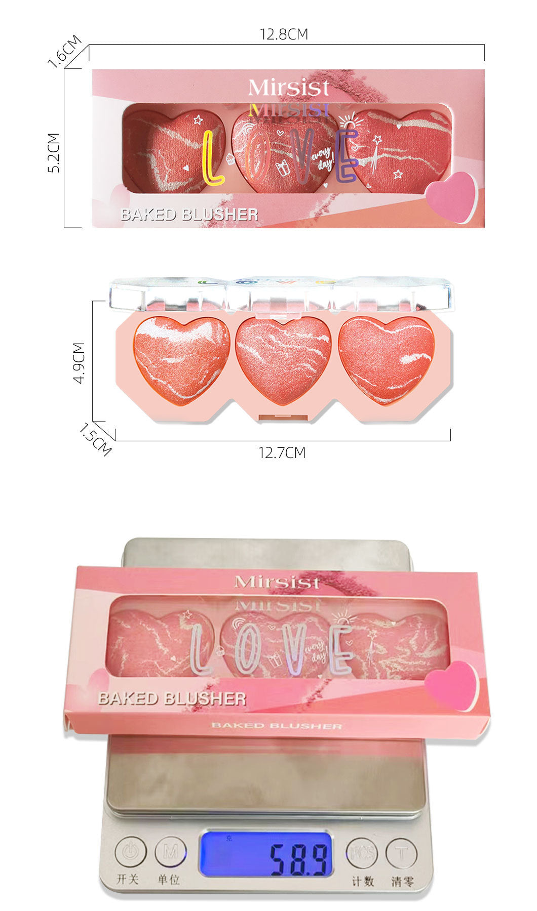 Three-color Pork Belly Highlight Blush Heart-shaped Baking