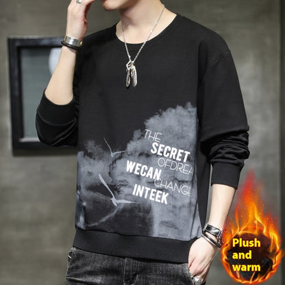 Men's Sweater Long Sleeves T-shirt Round Neck Printing Plus Velvet