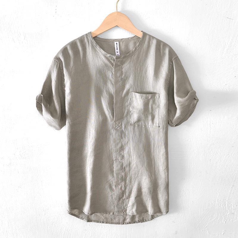 Men's Short-sleeved Linen Shirt