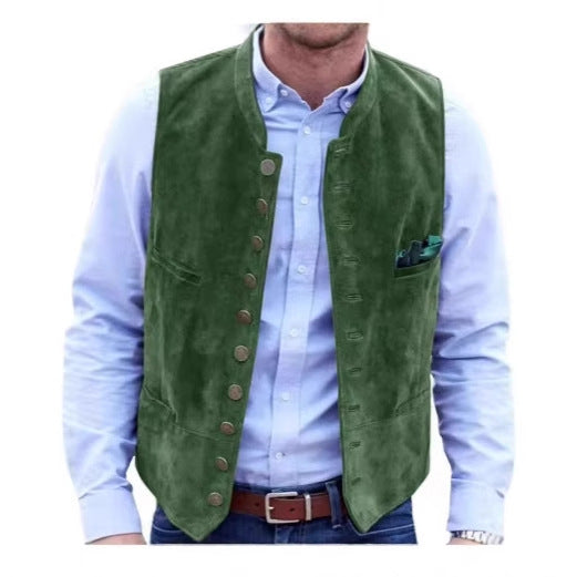 Men's European And American Retro Velvet Multi-button Casual Vest Coat