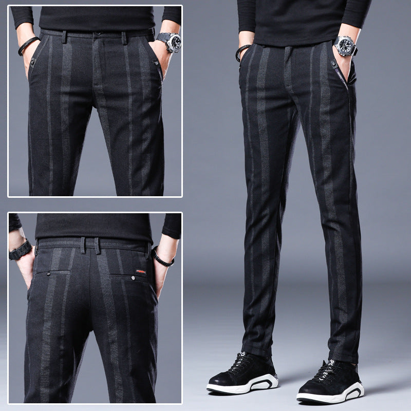 Men's Casual Vertical Striped Straight Leg Pants