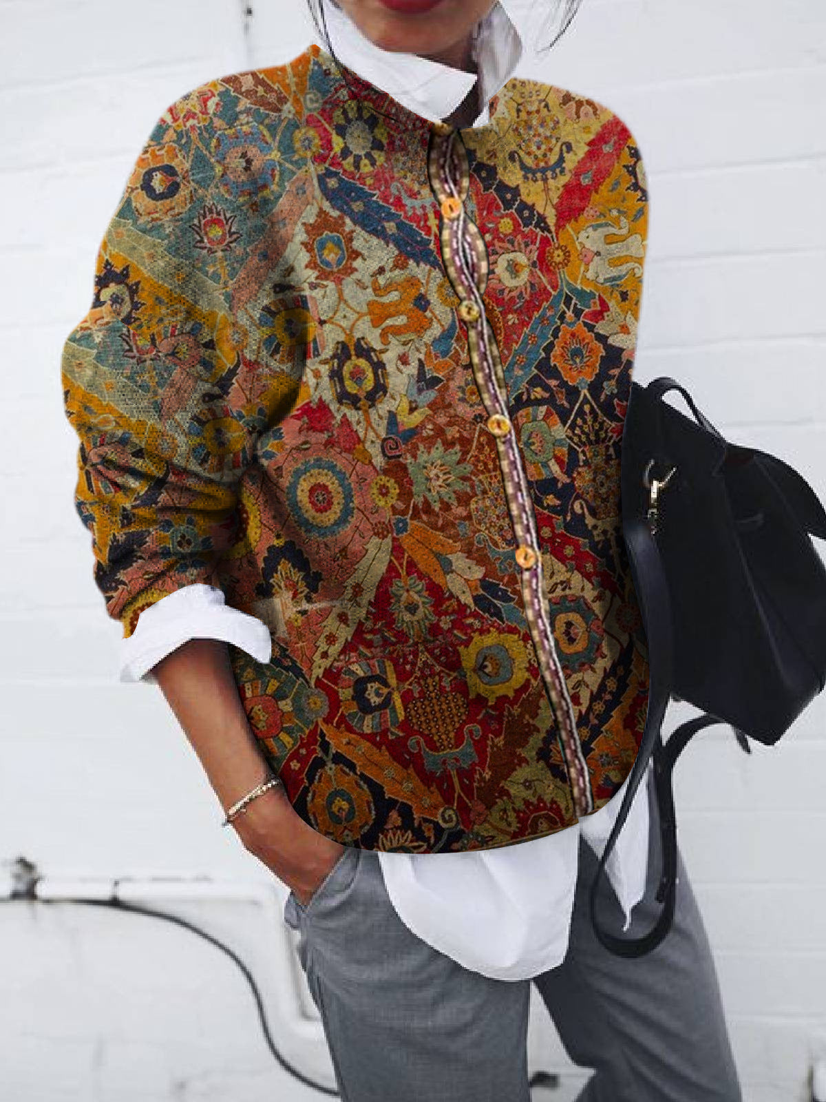 Men's Printed Cardigan Long Sleeve Coat