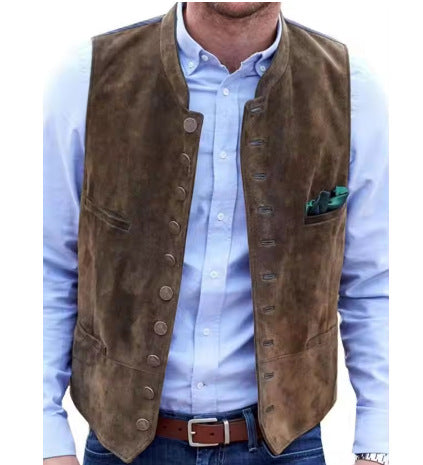 Men's European And American Retro Velvet Multi-button Casual Vest Coat