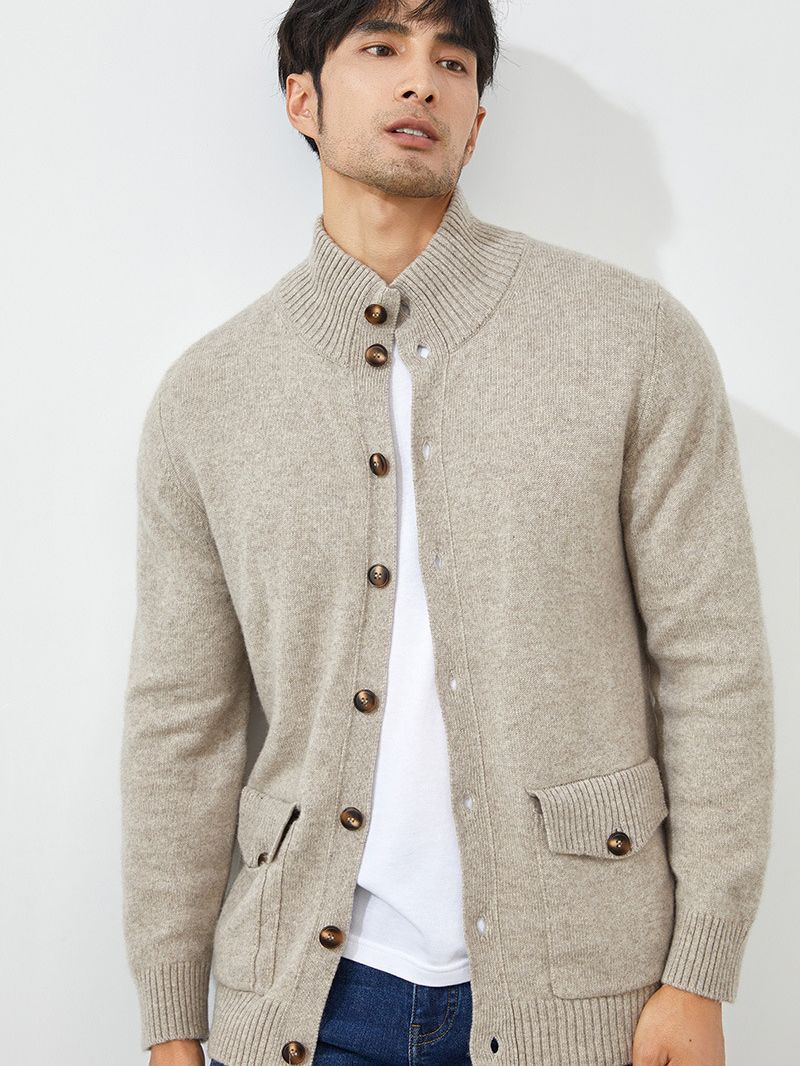 Casual Long Sleeve Cashmere Knitted Cardigan Men's Sweater