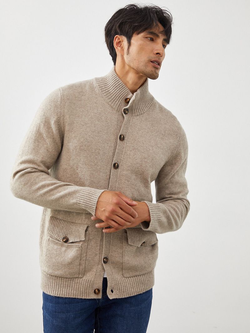 Casual Long Sleeve Cashmere Knitted Cardigan Men's Sweater