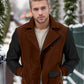 PU Leather Patchwork Wool Lapel Color Matching Men's Jacket