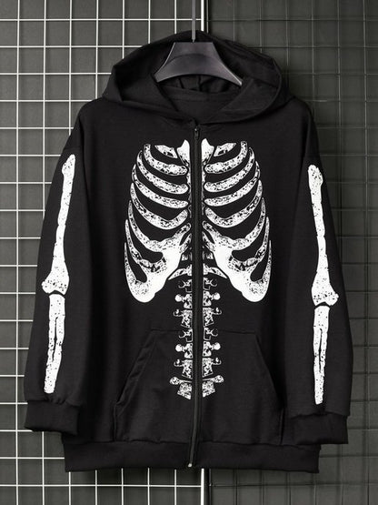 Zipper Sweater Dark Style Y2g Vintage Cardigan Coat Skull Print