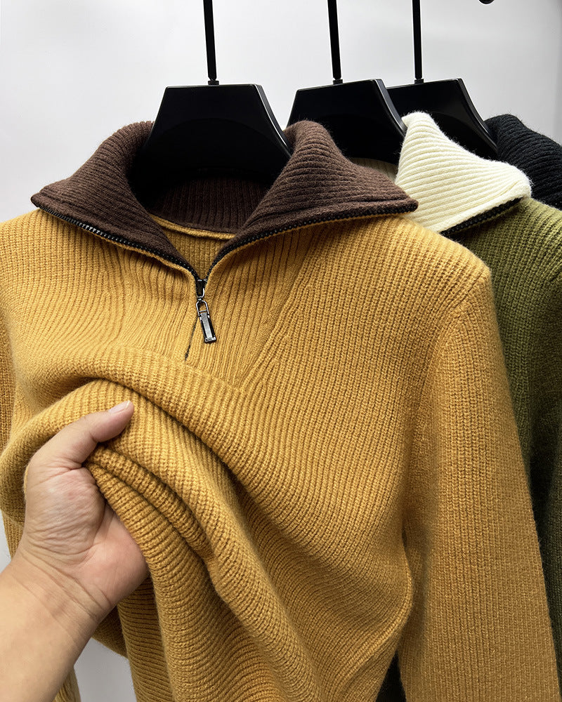 Knitwear Coat Men's Winter Lapel High Collar Sweater