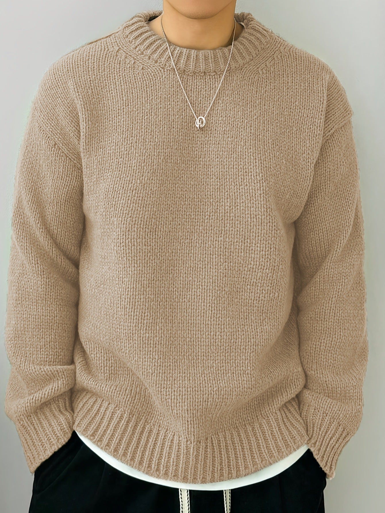 Solid Color Loose Knitted Pullover Leisure Japanese-style Retro Long Sleeve Round Neck Sweater Men