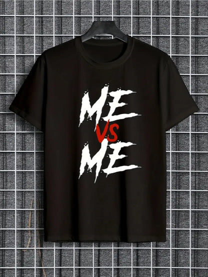 Geometric, Boys' Casual 'ME VS ME' Graphic Tee - Soft Stretchy & Machine Washable, Round Neck, Short Sleeve - Perfect For Spring Summer