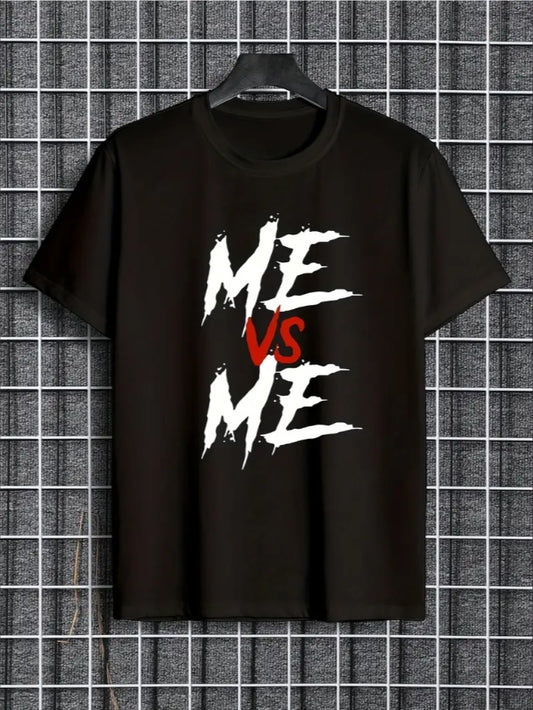 Geometric, Boys' Casual 'ME VS ME' Graphic Tee - Soft Stretchy & Machine Washable, Round Neck, Short Sleeve - Perfect For Spring Summer