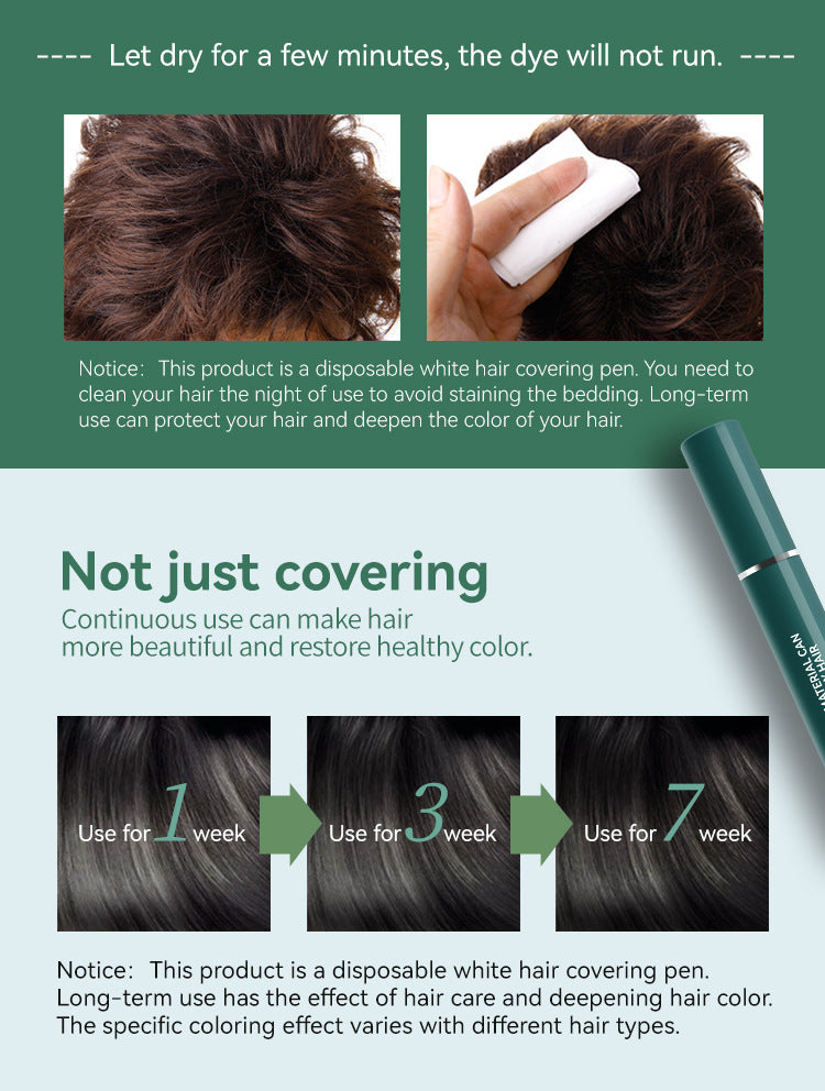 Hair Color Pen Covering Gray Hair Color Supplement Brush Black Hair Stick No Stimulation Temporary Hair Dye