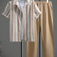 Casual Fashion Striped Short Sleeve Shirt Trousers Suit