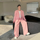 Minimalist Collarless Multi-grain Buckle Wrapping Towel Wide-leg Pants Suit