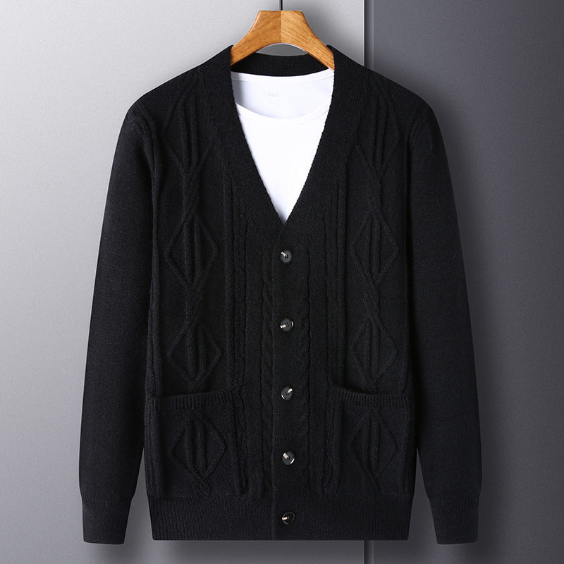 Knitted Cardigan Rhombus Loose Casual Sweater Coat Men