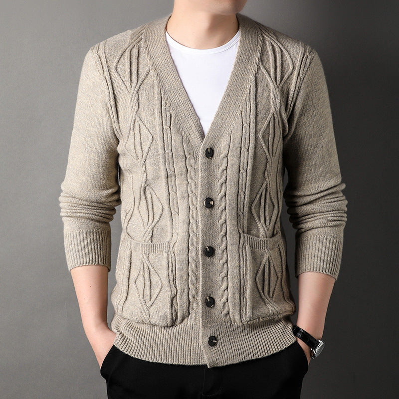 Knitted Cardigan Rhombus Loose Casual Sweater Coat Men