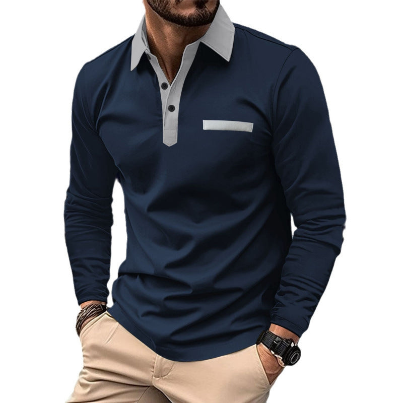 Men's Casual Button Lapel Pocket Solid Color Long Sleeve