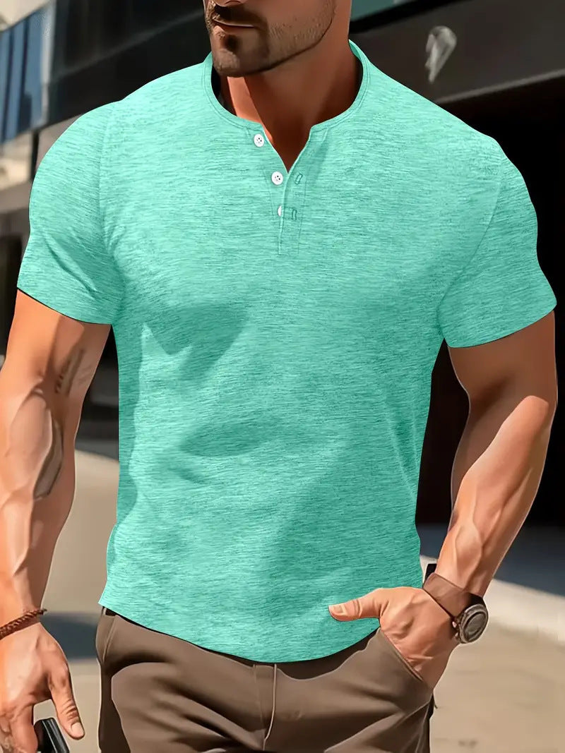 Men's Solid Color Casual Fashion Short Sleeved Shirt