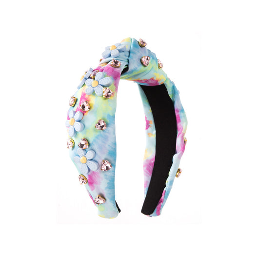 Tie-dyed Fabric Diamond Headband Flower Bow Tie