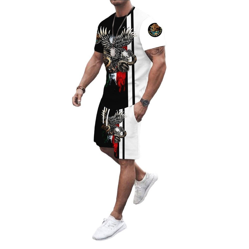 3D Digital Thermal Transfer Men's American T-shirt Suit