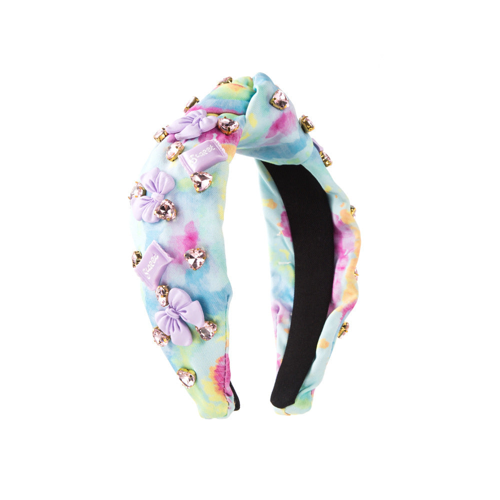 Tie-dyed Fabric Diamond Headband Flower Bow Tie