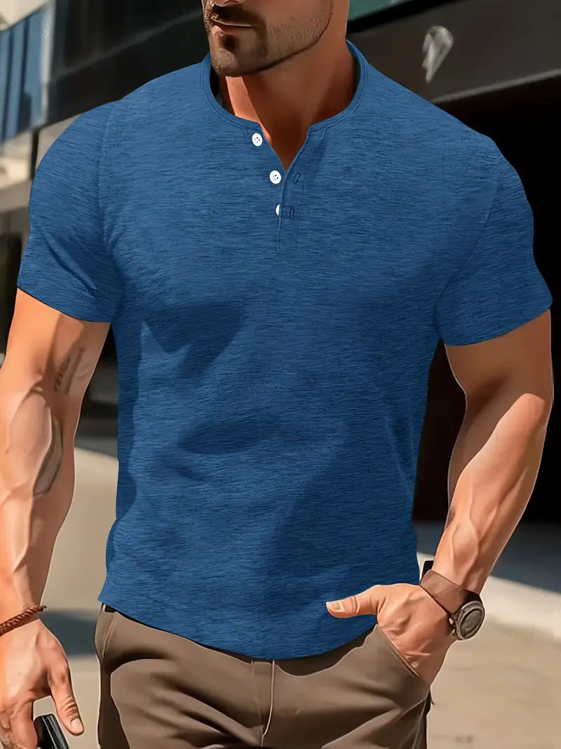 Men's Solid Color Casual Fashion Short Sleeved Shirt